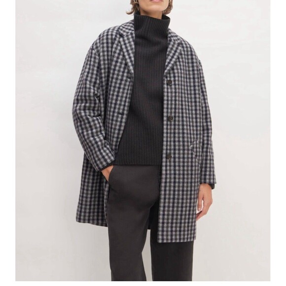 Everlane The Italian ReWool Cocoon Coat Navy/Gray Check Women's Size XXS New - Picture 1 of 16